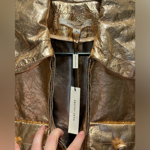 NEW Marc Jacobs‎ | Rose Gold Metallic Bomber Jacket Leather Sz 8 - Picture 9 of 12